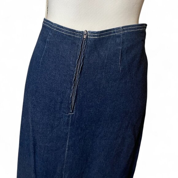☆ Vintage 90s Y2K Zoey Beth Denim Maxi Western Boho Skirt XL Distressed Fringe ☆ - Picture 3 of 8